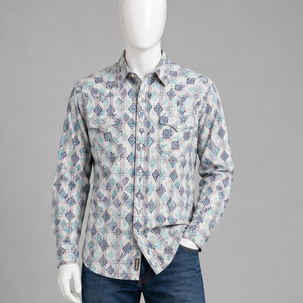 Wrangler Retro Aztec Western Pearl Snap Shirt XL Cowboy Ranch Rodeo americana